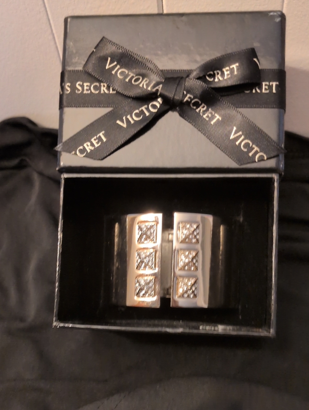 Victoria's Secret Silver-Tone Cuff Bracelet with Clear Crystal Insets